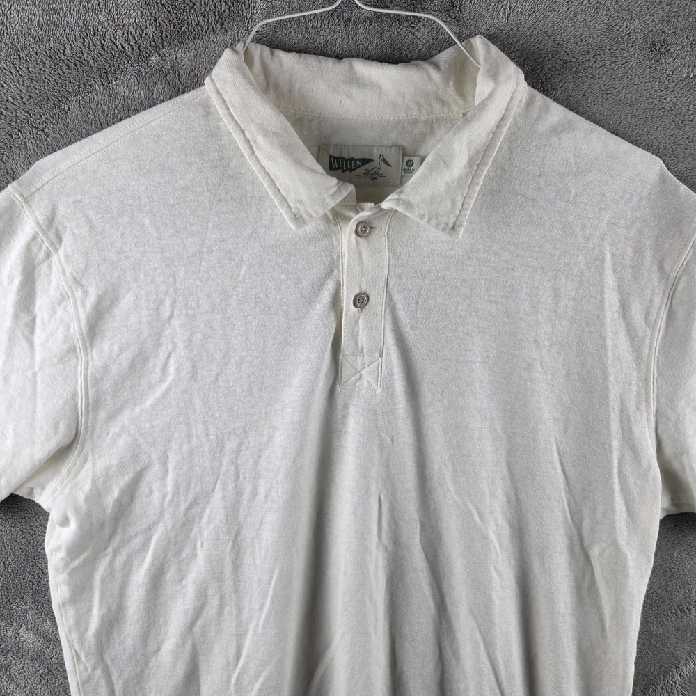 Wellen White Polo Shirt Mens M Hemp Organic Cotton Casual Golf Short Sleeve